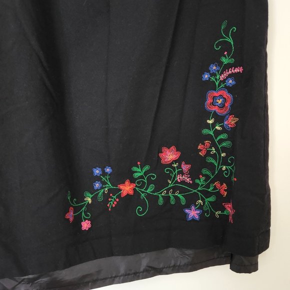Vintage 90s Pendleton Black Floral Embroidered Midi Skirt Wool Cottage Size 14 - Picture 3 of 11
